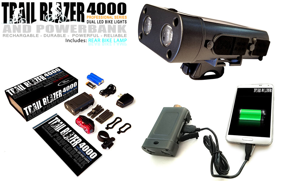 Trail Blazer 4000 Rechargeable Dual LED Bike Light and Power Bank